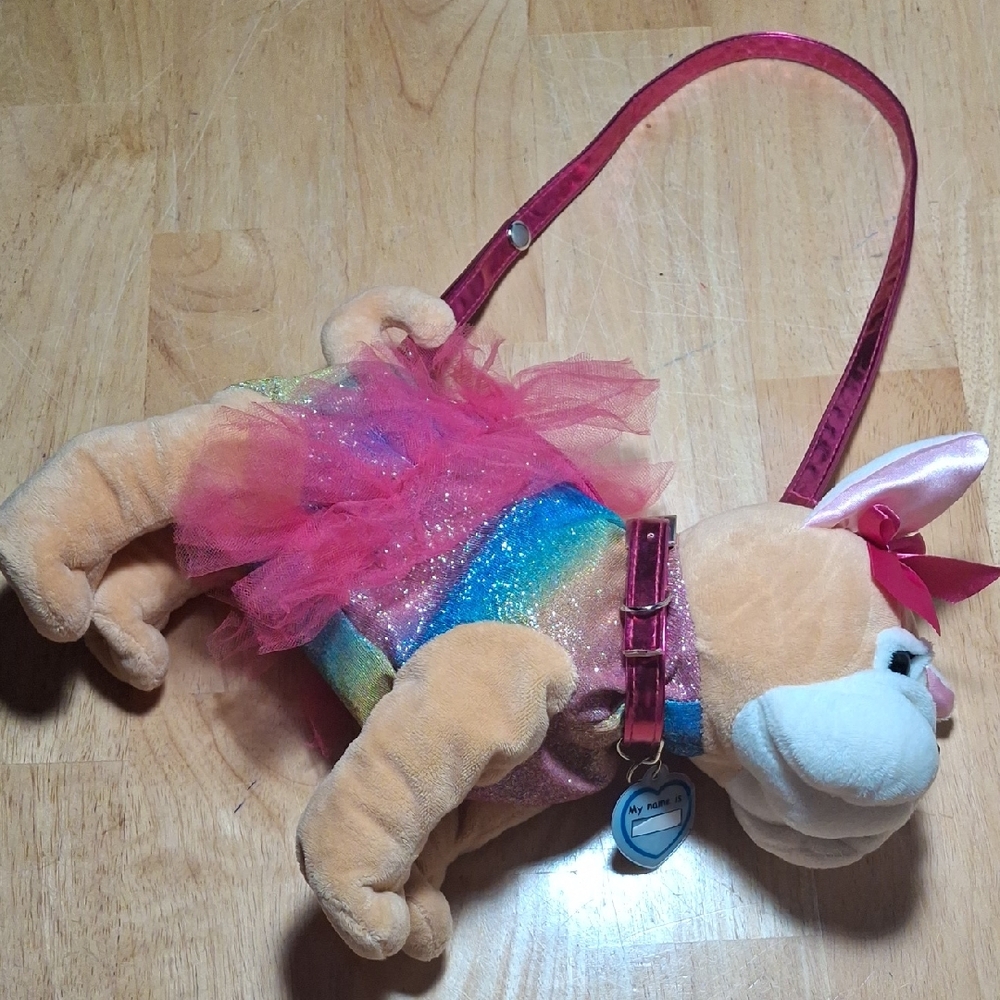 Poochie & Co Colorful Plush Dog Purse with Pink Strap